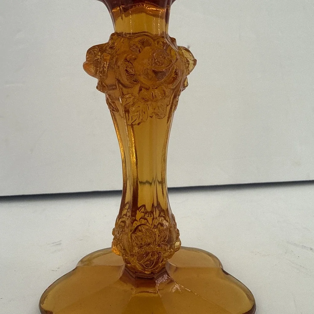 Vintage Fenton Rose Amber Footed Pedestal Glass Compote Candy Dish Trinket Bowl